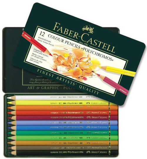 Faber-Castell Polychromos Colored Pencil Set, Metal Tin - 12ct