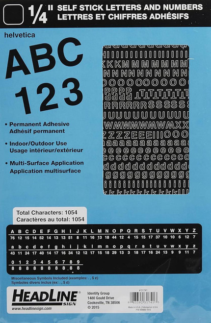 Headline Self-Stick Letters & Numbers, Heveltica Font, 1/4" Black   Headline Self-Stick Letters & Numbers, Heveltica Font, 1/4" Black