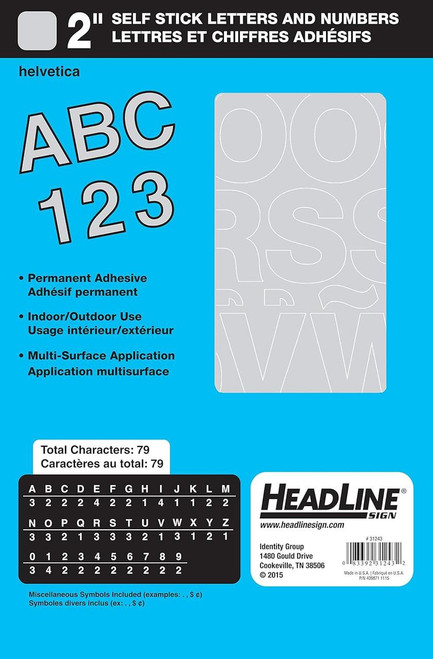  Headline Self-Stick Letters & Numbers, Heveltica Font, 2" White 