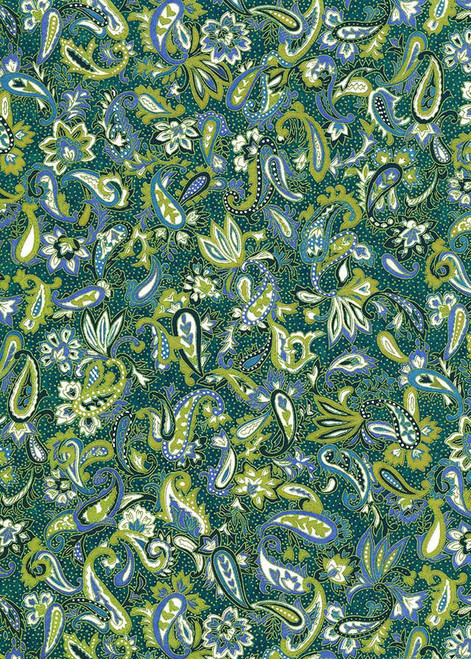 Japanese Paper Place Decorative Paper, Chiyogami Green/Blue Paisley - 24x36 