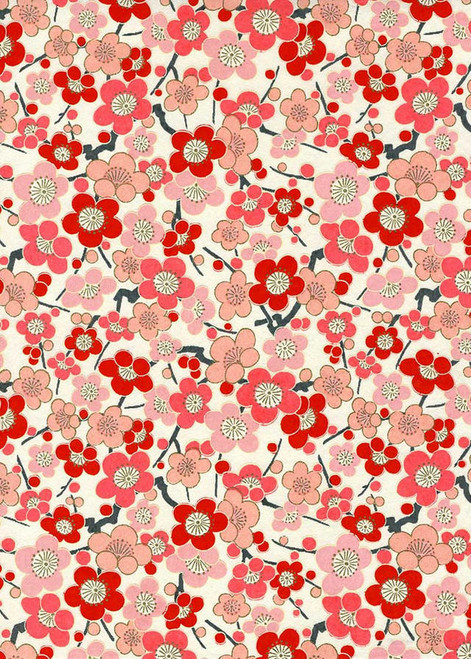 Japanese Paper Place Decorative Paper, Chiyogami Red Cherry Blossoms - 24x36 