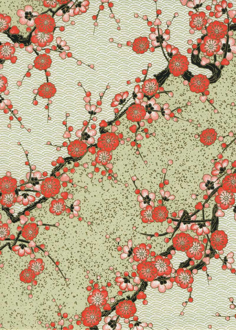Japanese Paper Place Decorative Paper, Chiyogami Ivory/Pink Cherry Blossoms - 24x36 