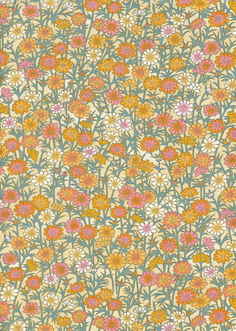 Japanese Paper Place Decorative Paper, Chiyogami Pastel Orange Flower Field - 24x36 