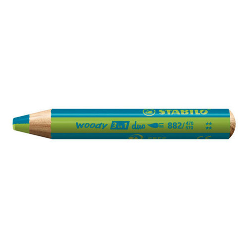  Stabilo, Woody 3-in-1 (Colored Pencil, Wax Crayon, & Watercolor), Duo Turquoise/Light Green 