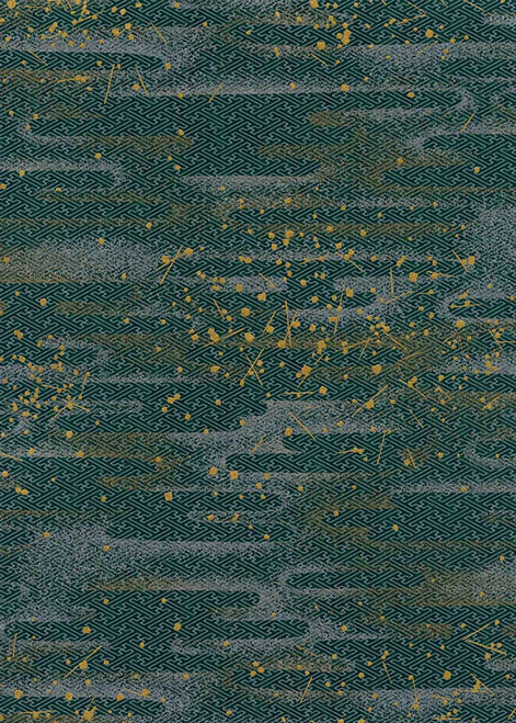 Japanese Paper Place Decorative Paper, Chiyogami Gold on Geometric Green - 24x36 