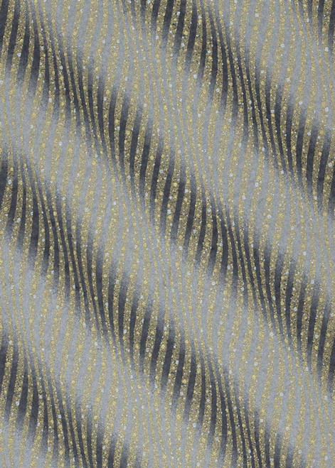 Japanese Paper Place Decorative Paper, Chiyogami Grey/Gold Waves - 24x36 