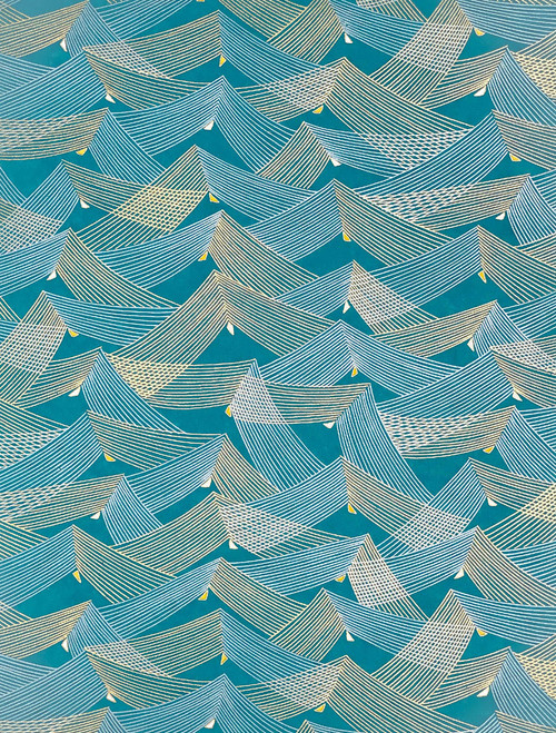 Japanese Paper Place Decorative Paper, Chiyogami Blue/Teal Geometric Peaks - 24x36 