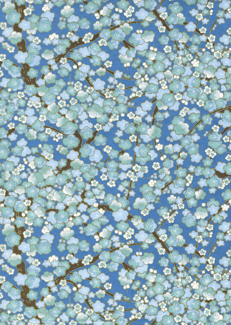 Japanese Paper Place Decorative Paper, Chiyogami Blue Sakura Branches on Blue - 24x36 