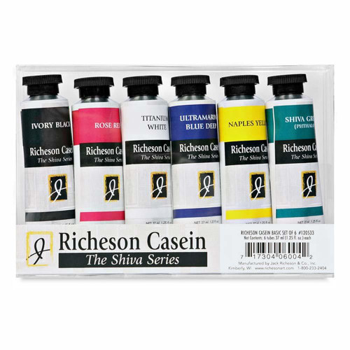 Jack Richeson & Co Richeson Casein Paint the Shiva Series - Basic Set, Set of 6 Colors, 37 ml Tubes 