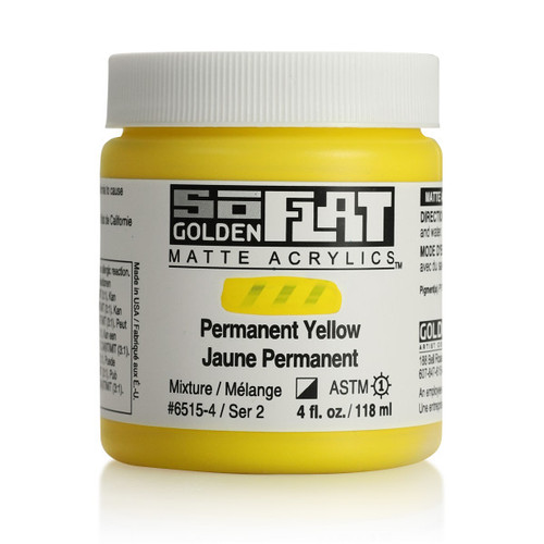 Golden SoFlat Matte Acrylic, Permanent Yellow, 4oz Jar