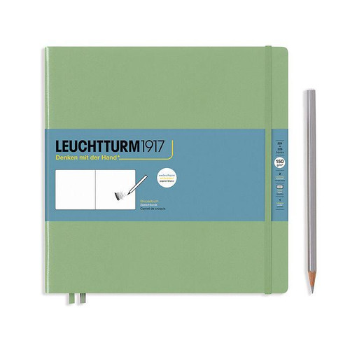 Leuchtturm 1917 Leuchtturm Hardcover Square Sketchbook, Sage, (8.85" Square) 112 pages, 150g/m paper, plain 