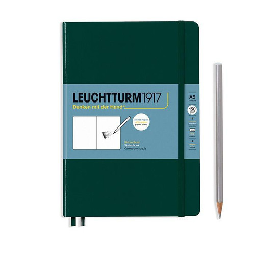 Leuchtturm 1917 Leuchtturm Hardcover (Portrait) Sketchbook (Medium A5), Forest Green, 112 pages, 150g/m paper, plain 