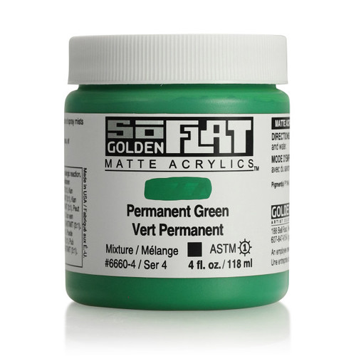 Golden SoFlat Matte Acrylic, Permanent Green, 4oz Jar