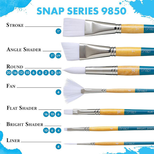 Princeton Artist Brush Company Princeton Brush Snap! Series 9850, Short Handle, White Taklon, Stroke 1" 