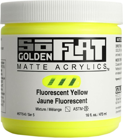 Golden Artist Colors Golden SoFlat Matte Acrylic, 16oz Jar, Fluorescent Yellow