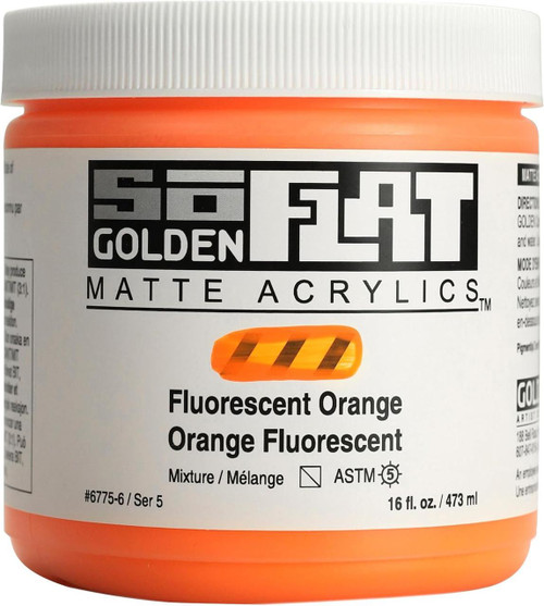 Golden Artist Colors Golden SoFlat Matte Acrylic, 16oz Jar, Fluorescent Orane