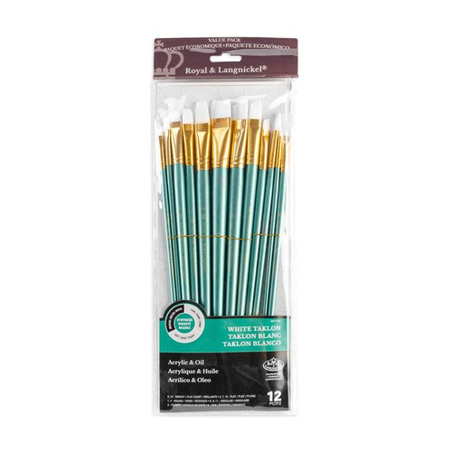 Royal Brush Royal's Zip N' Close Long Handle Variety Brush Set, White Taklon, 12/pk 