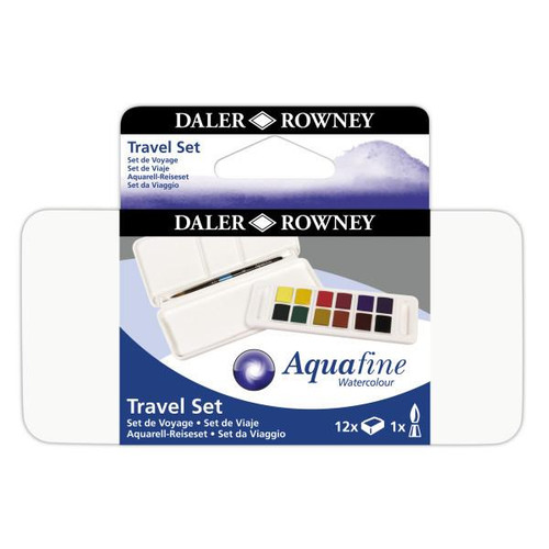 Daler-Rowney Aquafine 12-Color Half Pan Travel Set with Brush 