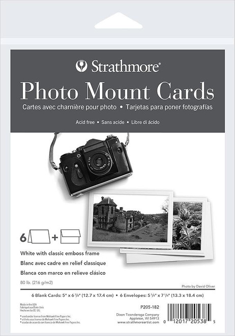 Strathmore Artist Papers Strathmore Photo Mount Cards & Envelopes, White with Classic Emboss Frame, 5" x 7", 6/pk 