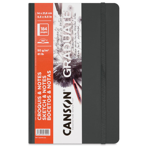  Canson Graduate Series Sketch and Note Art Book, Dark Gray Hardcover, 5.5" x 8.5" 
