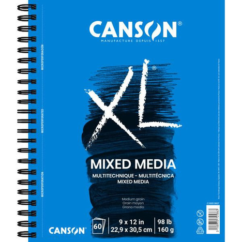  Canson XL Mixed Media Pad, Wire Bound - 9" x 12" 60pg 