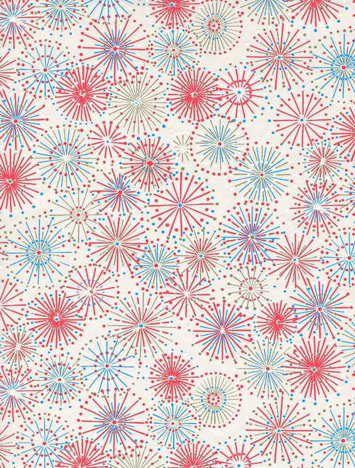 Japanese Paper Place Decorative Paper, Chiyogami Fireworks on Cream - 24x36 