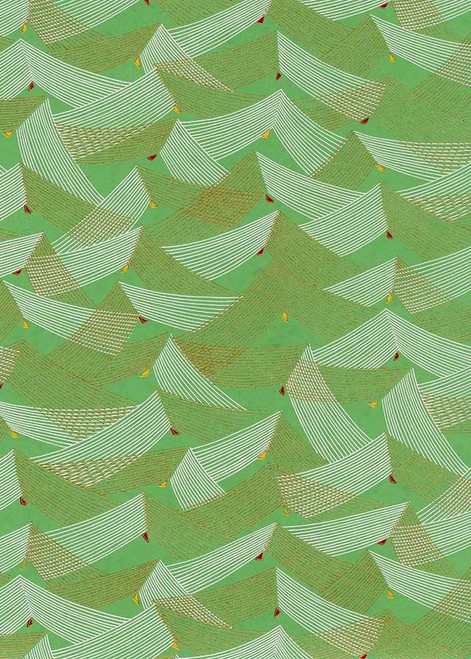 Japanese Paper Place Decorative Paper, Chiyogami Green/Gold Geometric Peaks - 24x36 