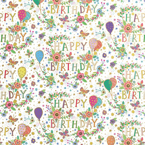  Jillson & Roberts Wrapping Paper Roll, Beautiful Birthday in White 