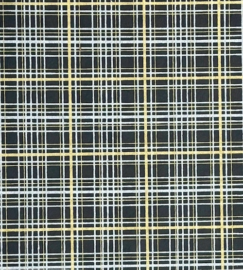 Giftsland Decorative Paper, Plaid Pattern Silk Screen, Black/Gold/Silver, 20"x30"