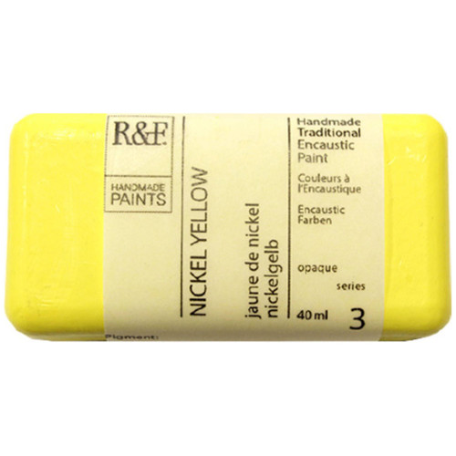  R&F Handmade Paints, Encaustic Paint Cake, 40ml Cakes, Nickel Yellow 