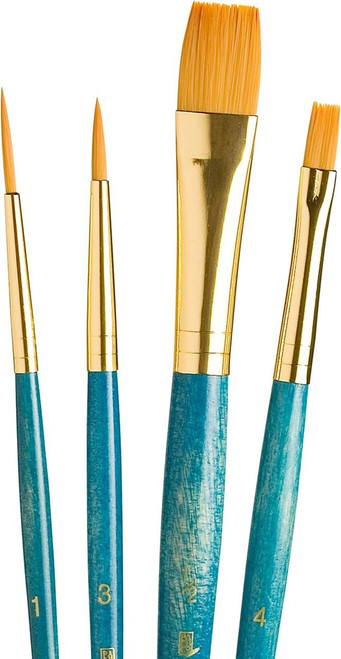 Princeton Artist Brush Company Princeton Brush RealValue Set, Short Handle Series 9100, #9172, Golden Taklon, 4pk 