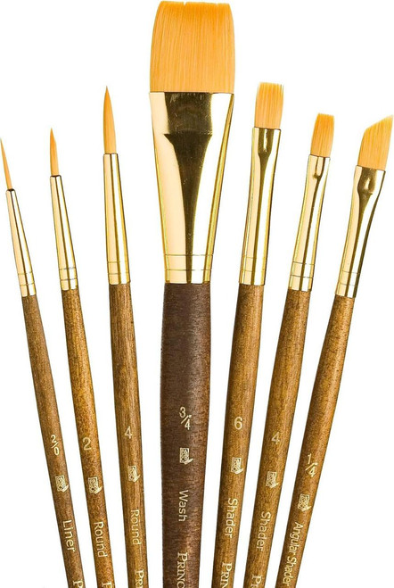 Princeton Artist Brush Company Princeton Brush RealValue Set, Short Handle Series 9100, #9143, Golden Taklon, 7pk 