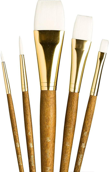 Princeton Artist Brush Company Princeton Brush RealValue Set, Short Handle Series 9100, #9144, White Taklon, 5pk  Princeton Artist Brush Company Princeton Brush RealValue Set, Short Handle Series 9100, #9144, White Taklon, 5pk