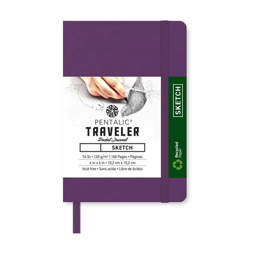  Pentalic Recycled Traveler Pocket Journal Sketchbook, 3"x4", Purple 