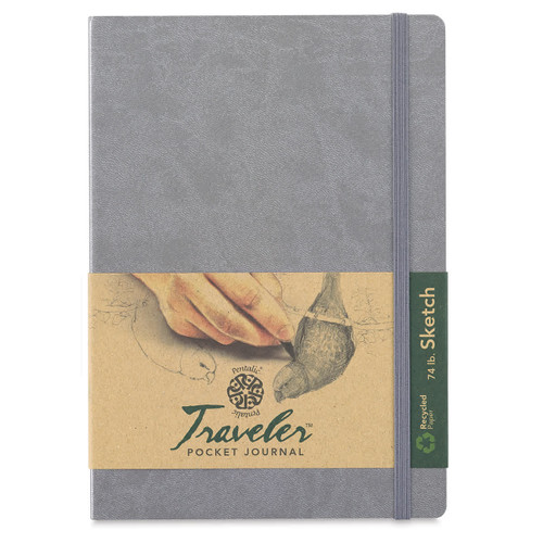Pentalic Recycled Traveler Pocket Journal Sketchbook, 6"x8", Metallic Silver