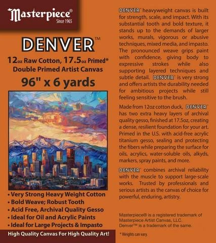 Masterpiece Canvas Canvas Roll Denver 12oz Duck Acrylic Primed 96"X 6Yards 