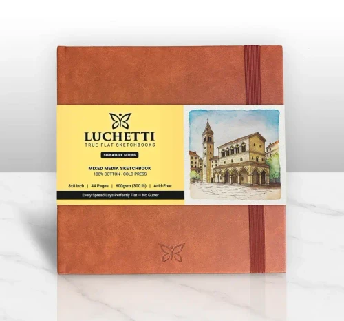  Luchetti True Flat Sketchbook, 8"x8", Cold Press, Tuscan Brown 