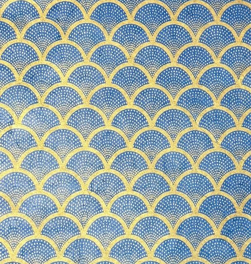 Giftsland Decorative Paper, Scallop with Dots - Blue/Gold, 20"x30" 