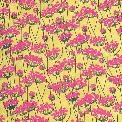 Giftsland Decorative Paper, Bright Pink Floral on Yellow, 20"x30"