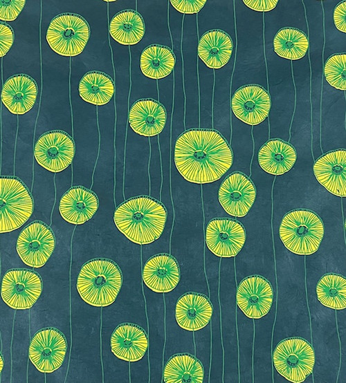 Giftsland Decorative Paper, Blooms - Yellow/Green on Dark Blue, 20"x30"