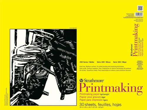 Strathmore Artist Papers, 300 Series Printmaking Pad, Lightweight Surface, 18" x 24", 30/sh