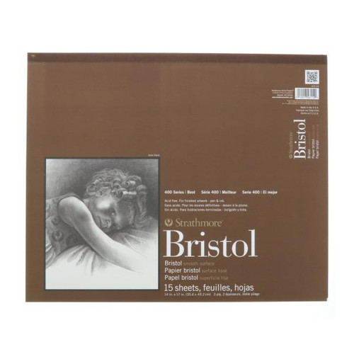 Strathmore Artist Papers, 400 Series Bristol Pad, Smooth Surface, 14" x 17", 15/sh