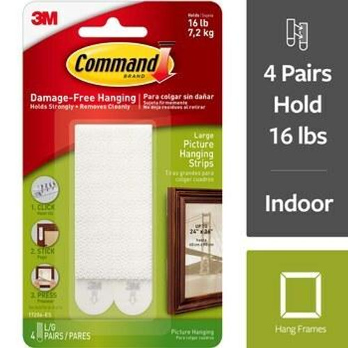 3M CO 3M - Command Picture Hanging Strips - Picture Hanging Strips - Large White, 4 Se