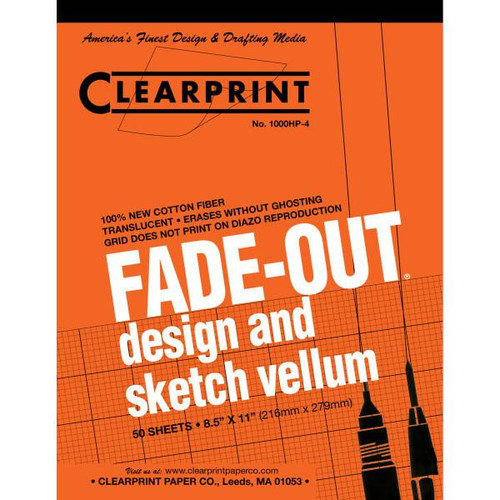 Clearprint 1000HP-4, Fade-Out Design & Sketch Vellum Pad, Gridded (4x4), 8.5" x 11", 50sh