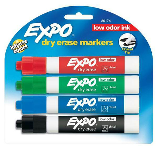 Sanford Expo Low-Odor Dry-Erase Marker Set - Chisel Tip Primary Colors