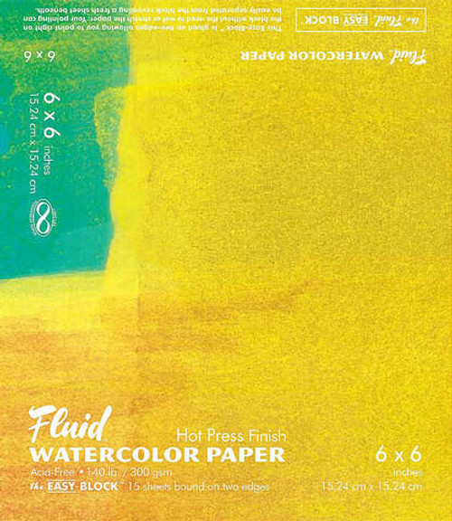 Global Art Materials Fluid Watercolor Paper Block - Hot-Press - 6 x 6 - 15 Shts