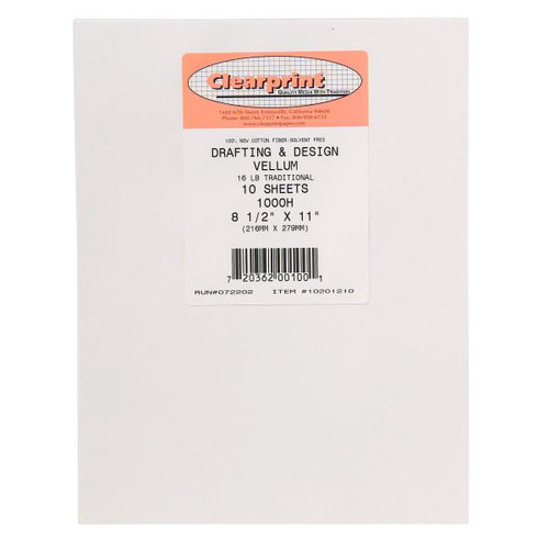 Clearprint 1000H Drafting & Design Vellum Pack, Blank ,8.5" x 11" 10pk