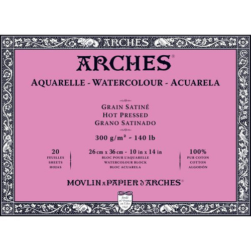 Arches 140 lb. Watercolor Block, Hot-Pressed, 10" x 14"