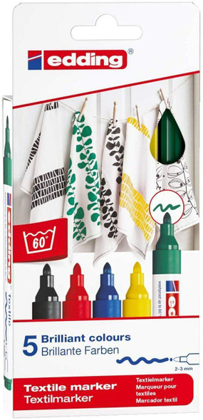 edding 4500 Textile Marker Set, 5-Colors, Basic