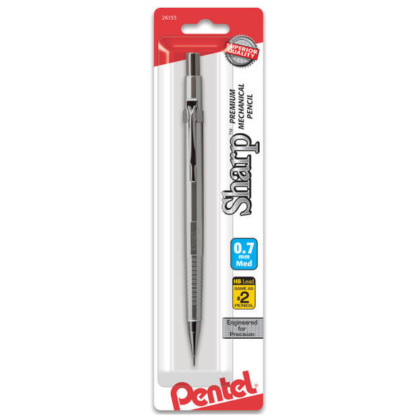  Pentel Sharp Mechanical Pencil, .7mm, Metallic Silver 